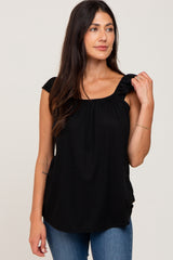 Black Flutter Sleeve Maternity Top