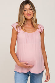 Light Pink Flutter Sleeve Maternity Top