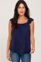 Navy Flutter Sleeve Maternity Top