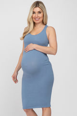 Blue Sleeveless Racerback Maternity Dress