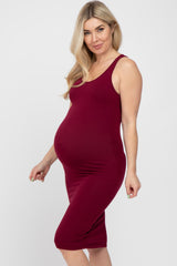 Burgundy Sleeveless Racerback Maternity Dress