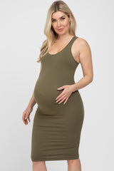 Olive Sleeveless Racerback Maternity Dress