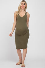 Olive Sleeveless Racerback Maternity Dress