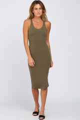 Olive Sleeveless Racerback Maternity Dress