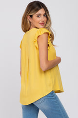 Yellow Split Neck Flutter Sleeve Maternity Blouse