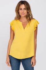 Yellow Split Neck Flutter Sleeve Maternity Blouse