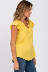 Yellow Split Neck Flutter Sleeve Blouse