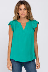 Emerald Green Split Neck Flutter Sleeve Maternity Blouse