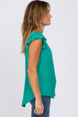 Emerald Green Split Neck Flutter Sleeve Blouse