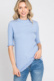 Light Blue Lettuce Hem Fitted Top