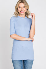 Light Blue Lettuce Hem Fitted Top