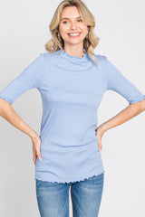 Light Blue Lettuce Hem Fitted Top