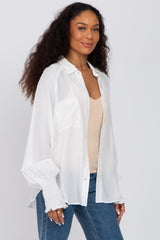 White Button Up Smocked Sleeve Top