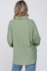 Light Olive Button Up Smocked Sleeve Maternity Top