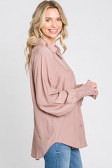 Mauve Button Up Smocked Sleeve Top