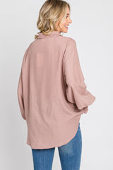 Mauve Button Up Smocked Sleeve Top