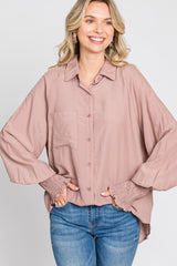 Mauve Button Up Smocked Sleeve Top