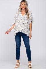 Cream Floral V-Neck Dolman Sleeve Maternity Top