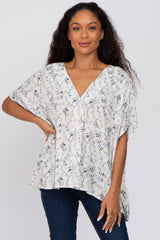 Cream Floral V-Neck Dolman Sleeve Top