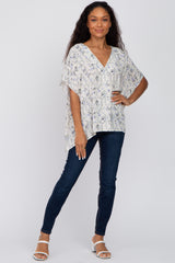 Cream Floral V-Neck Dolman Sleeve Top