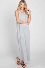 Grey Solid Sleeveless Midi Dress