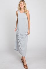 Grey Solid Sleeveless Midi Dress