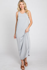 Grey Solid Sleeveless Midi Dress