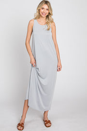 Grey Solid Sleeveless Midi Dress