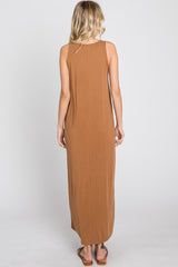 Camel Solid Sleeveless Midi Dress