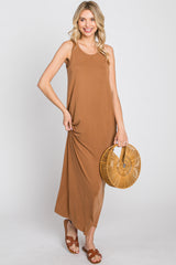 Camel Solid Sleeveless Midi Dress