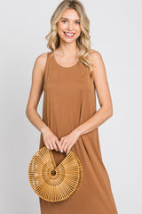 Camel Solid Sleeveless Midi Dress