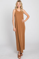 Camel Solid Sleeveless Midi Dress