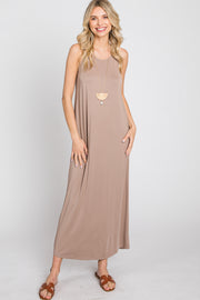 Taupe Solid Sleeveless Midi Dress