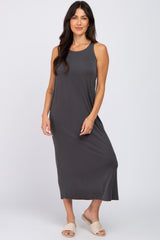 Charcoal Solid Sleeveless Midi Dress