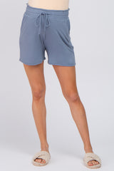 Blue Smocked Waist Maternity Shorts