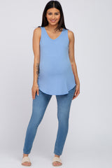 Blue V-Neck Maternity Tank Top