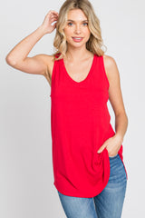 Red V-Neck Tank Top