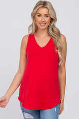 Red V-Neck Maternity Tank Top