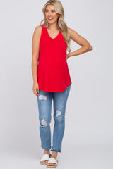 Red V-Neck Maternity Tank Top