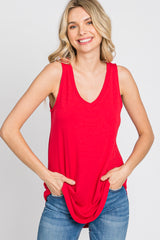 Red V-Neck Tank Top