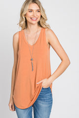 Orange V-Neck Tank Top