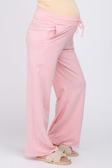 Pink Smocked Waist Maternity Lounge Pants