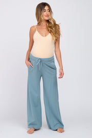 Blue Smocked Waist Maternity Lounge Pants