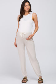 Beige Contrast Maternity Jogger Pants