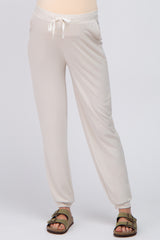 Beige Contrast Maternity Jogger Pants