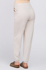 Beige Contrast Maternity Jogger Pants