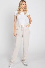 Beige Contrast Maternity Jogger Pants