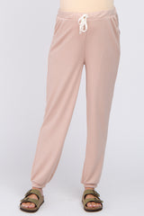 Light Pink Contrast Maternity Jogger Pants