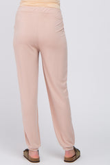 Light Pink Contrast Maternity Jogger Pants