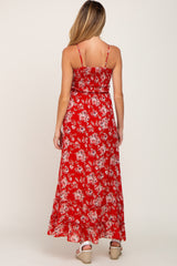 Red Floral Sleeveless Tiered Maternity Maxi Dress